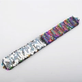 Silver and colorful mermaid sequin slap bracelet with soft black velvet backing - Holographic Rainbow-Silver