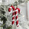 Set of 2 red and white candy cane Christmas tree ornaments with glitter finish - Candy Cane
