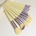 Portable 10-piece makeup brush set with beige handles and purple grey metal ferrules - 13Pcs Cream Yellow Brush Set