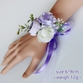 Europäische Hochzeits-Handgelenk-Corsage mit lila Blumen und passendem Satinband - Handgelenk-Corsage