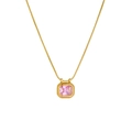 Collar geométrico retro de oro con colgante de circón rosa octogonal y cadena de serpiente - Oro / Collar de Circonita Rosa
