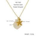 Starfish and white shell pendant necklace in 18K gold plated stainless steel - Starfish & Shell Style (1565)