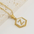 Minimalist 18K gold-plated stainless steel hexagon necklace featuring enamel letter Z - Style Z (Pendant Only) / Pendant Only