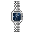 Montre femme octogonale avec bracelet en acier argenté et cadran bleu foncé effet soleil - Bracelet en Acier / Acier: Boîtier Argent Cadran Bleu