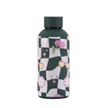 Dark green stainless steel bottle with retro checkerboard pattern and Y2K graphic icons - Moss Green Style 6A