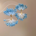 Orecchini a frangia in chiffon blu e bianco con dettagli dorati per donna - Stile Nappina a Ventaglio con Perno in Argento (81#) / Blu