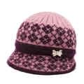 Cappello invernale in maglia per signora con motivo jacquard e fiocco decorativo - Rosa Antico