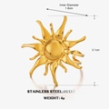 18K gold plated stainless steel sunburst ring with adjustable open design and 4g weight - Gold Sun Ring