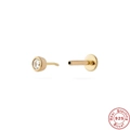 Golden S925 sterling silver stud earring featuring a round clear zircon gemstone - #7 Classic Solitaire / Gold