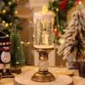 Bronze LED Christmas snow globe candle lamp with snowman and tree interior decor - Christmas Snowman with Music