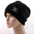 Gorro de punto negro para hombre con parche cuadrado blanco para el calor invernal - Talla única / Negro