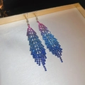 Macro shot of long gradient pink-blue tassel earrings with shimmering crystals on display - Pink Blue Gradient (6#)