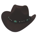 Detail of dark brown felt cowboy hat with turquoise and silver rivet belt decoration - M(56-58cm) / Dark Coffee