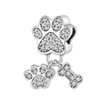 Silver cat paw and bone charm with sparkling crystals for DIY fashion jewelry - CCT347-Paw and Bone