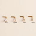 L-shaped gold nose studs in four sizes from 1.5mm to 3mm with clear zircon stones - L-Shape Post (HSPJ393) / 2.5mm / Gold