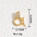 Detailed view of a gold-plated oval lobster clasp with inlaid zircons and dimensions - Gold Round Clasp with Square Zirconia