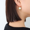 Elegant 18K gold plated titanium steel hoop earrings featuring a large round cream pearl - Gold Hook Pair / Gold White Pearl