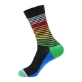 Chaussettes en coton noir à rayures arc-en-ciel colorées avec talon de couleur verte - 967-Rayures Foncées