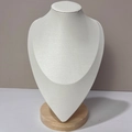 Detail of white necklace bust display with a natural beech wood round base for jewelry - Sparkle Leather / Large / White