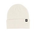 Winter ivory white knitted beanie hat with stylish black round logo patch for men and women - Single Hat - Off White
