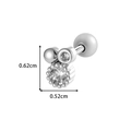 Silver barbell earring with two micro-set zircons, measuring 0.62cm height and 0.52cm width - Double Round Zircon Beaded Style (2620-4#) / Silver