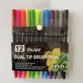 Set of 12 colors dual tip watercolor pens with brush and 0.4mm fineliner nibs - Old Style Black Barrel 12 Colors (Soft Pack)
