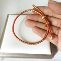 Adjustable red and gold braided leather cord bracelet with lucky figure-eight clasp - Red Patchwork