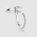 Single silver U-shaped surgical steel stud earring with main stone and pave zircon - Silver with White Zirconia Style (A-487) / Single Piece