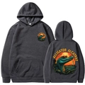Dark gray Alligator Alcatraz hoodie with sunset graphic on chest and back view - Dark Gray