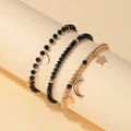 Three-piece gold and black bead bracelet set with moon, star, and heart charms - Gold Black Star Moon Heart Collection (7726)