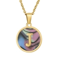 18K gold titanium steel necklace with a colorful letter J shell pendant - Gold J