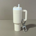 Beige mini tumbler keychain with handle and straw accessory for backpacks and bags - Beige