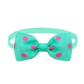 Mint green pet bowtie with pink polka dots and adjustable strap for dogs and cats - Cyan with Pink Dots