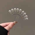 Épingle à cheveux argentée en forme de U avec motif éventail et neuf perles sur socles couronne - Épingle à cheveux neuf perles argentée (#206)