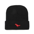 Kinder Strickmütze in Schwarz mit roter Dinosaurier-Stickerei auf dem Umschlagbund - Schwarz
