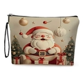 Christmas makeup bag featuring Santa Claus and pine tree patterns with black wristlet strap - Santa Claus Theme (Style 3)
