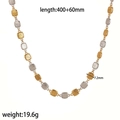 Detailweergave van de goud-zilveren vierkante schakelketting met afmetingen en gewicht - Goud en Zilver Tweekleurige Ketting (TN5123-M)