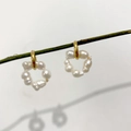 18K gold plated stainless steel hoop earrings with natural baroque pearl ring charms - Freshwater Pearl
