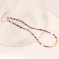 Handmade beaded necklace with purple square stone beads and white pearls in variant style - Amethyst