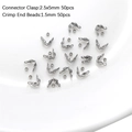 50 sets of 2.5x5mm silver connector clasps and 1.5mm crimp end beads for jewelry DIY - Bead Tips 2.5x5mm Crimp Beads 1.5mm / Silver