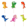 Set colorido de seis adornos de dinosaurios para cupcakes de fiesta de cumpleaños - Adornos para pasteles pequeños