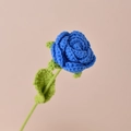 Handmade crochet rose flower in deep blue yarn with green stem for home decor - Dark Blue Rose