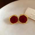 Vintage style square red velvet earrings with gold metal frame on a ceramic plate - 70# Silver Earring Post Red Round Red-Gold Flocking