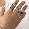 Five-piece silver retro geometric hip-hop rings set on hand for a stacked look - Silver 5-Piece Set