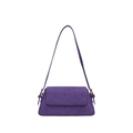 Deep purple faux suede baguette shoulder bag with adjustable side ties and gold hardware - Purple