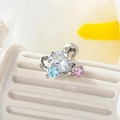 Silver star orbit ear stud with heart and star crystals and screw back closure - White Main Stone with Blue Heart & Pink Star (A506-4#)