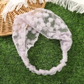 Light purple daisy embroidered lace headband on a green grass background - Light Purple Small Daisy