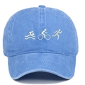 Close-up of triathlon embroidery on washed cotton baseball cap with vintage finish - Adjustable / Light Blue