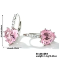 Detaillierte Größenangaben für herzförmige rosa Zirkon-Ohrringe mit Versilberung - Rosa