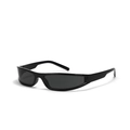 Y2K futuristic narrow frame sunglasses with sleek all-black wrap design for men and women - Glossy Black/Grey Lens